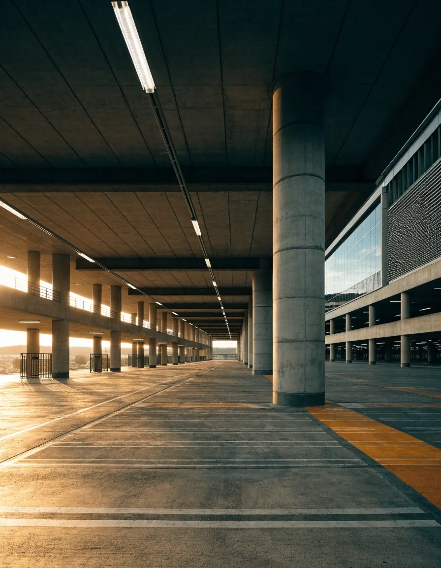 Empty undercover car park deck at Melbourne Airport