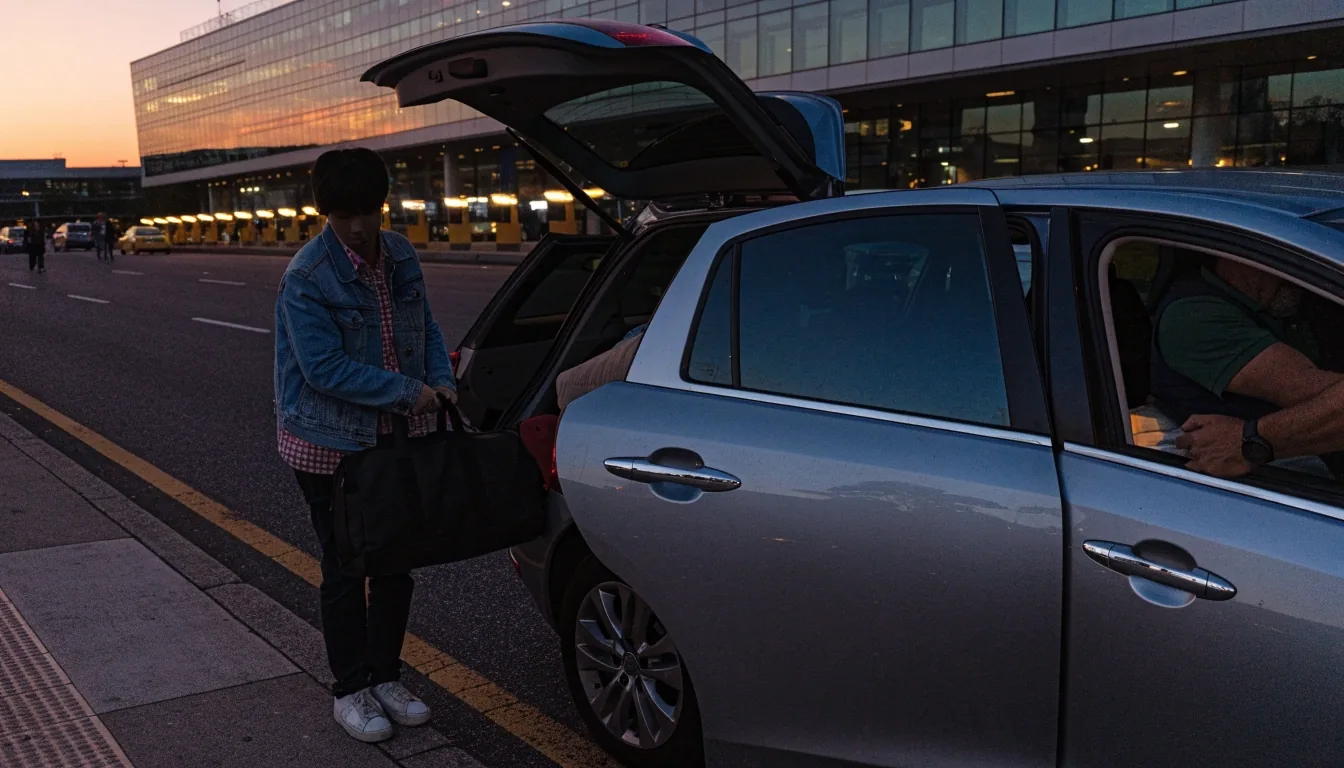 Shuttle bus waiting at the Melbourne Airport kerb at blue hour