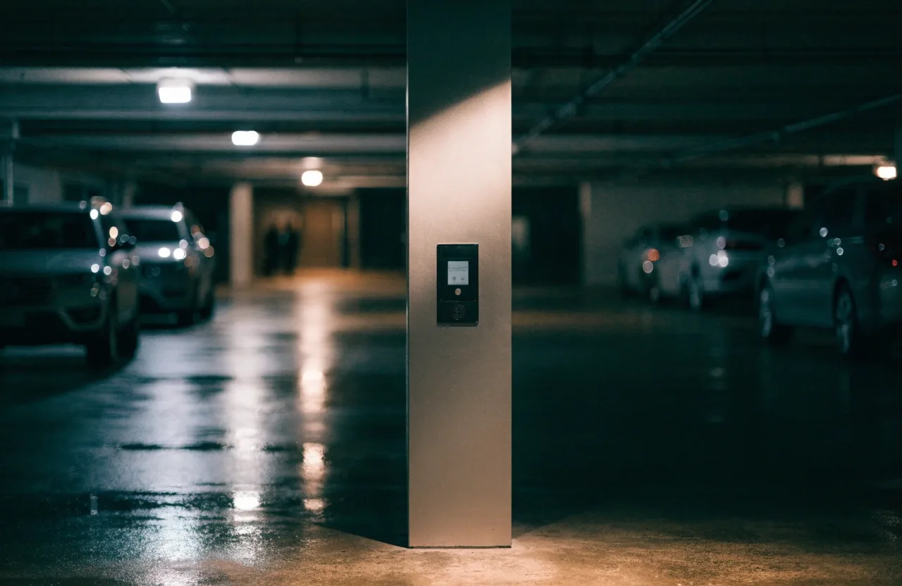 Help point pillar inside an airport car park