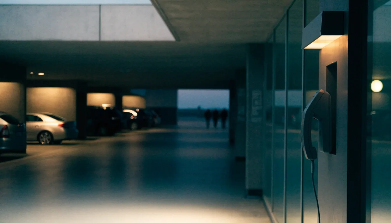 Quiet help point in car park at dusk