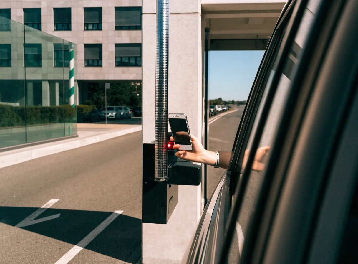 Hand scanning through a car park entry barrier
