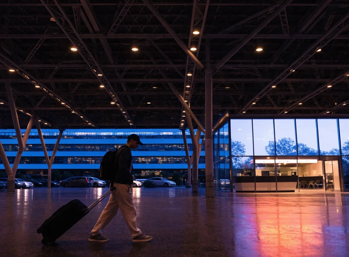 Terminal canopy structure at dusk